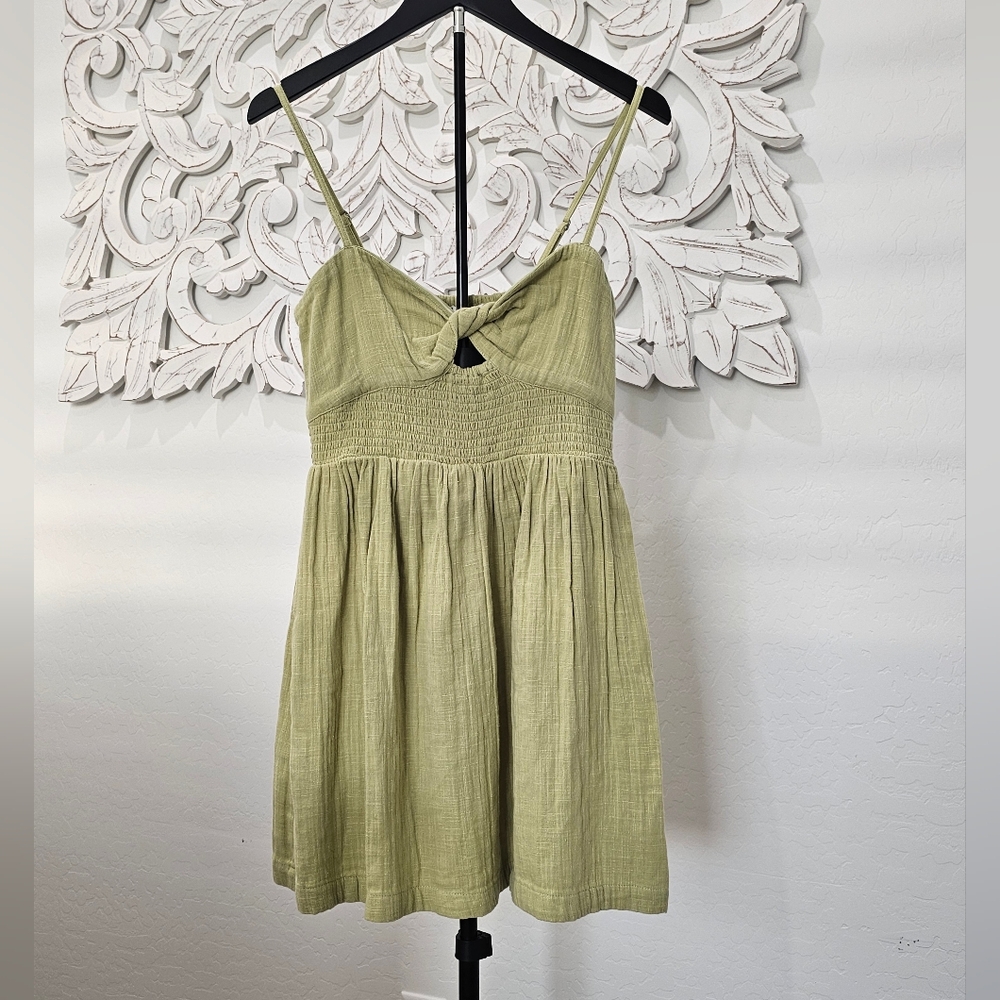 NWT Roxy Cotton Sage Green Mini Sundress w/Elastic Back Women's Size Small NWT - Picture 2 of 9